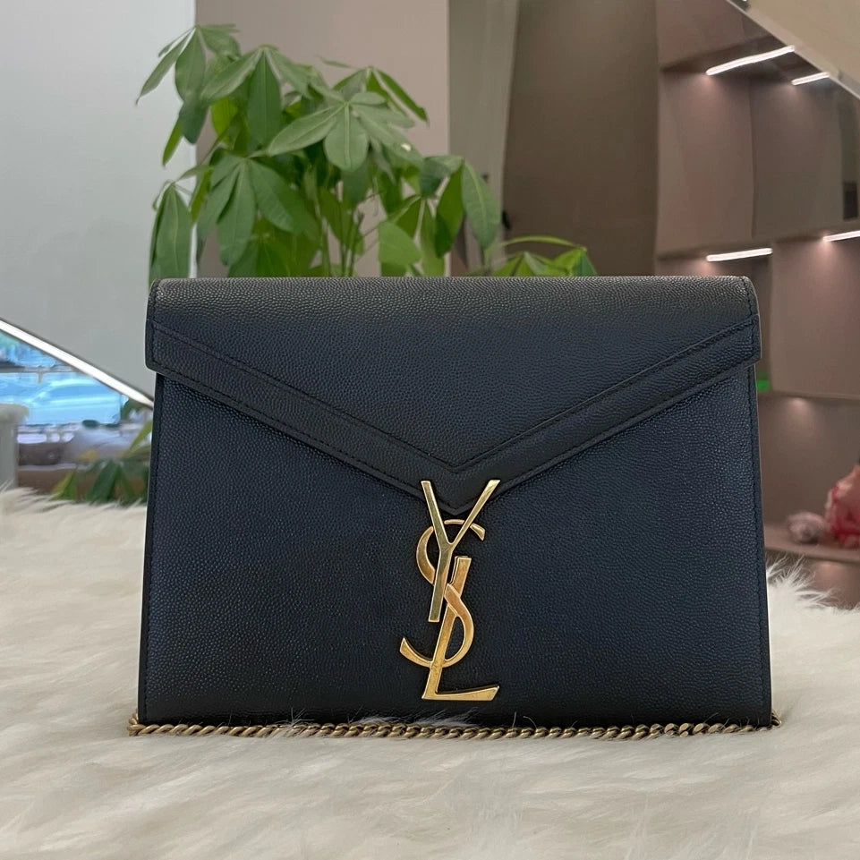 Saint Laurent Envelope Chain Shoulder Crossbody Bag Black Gold Classic