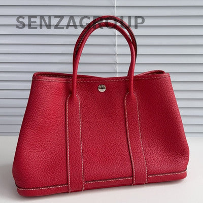 Hermès Garden Party 30 Red Silver Hardware Tote Bag Women Fashion