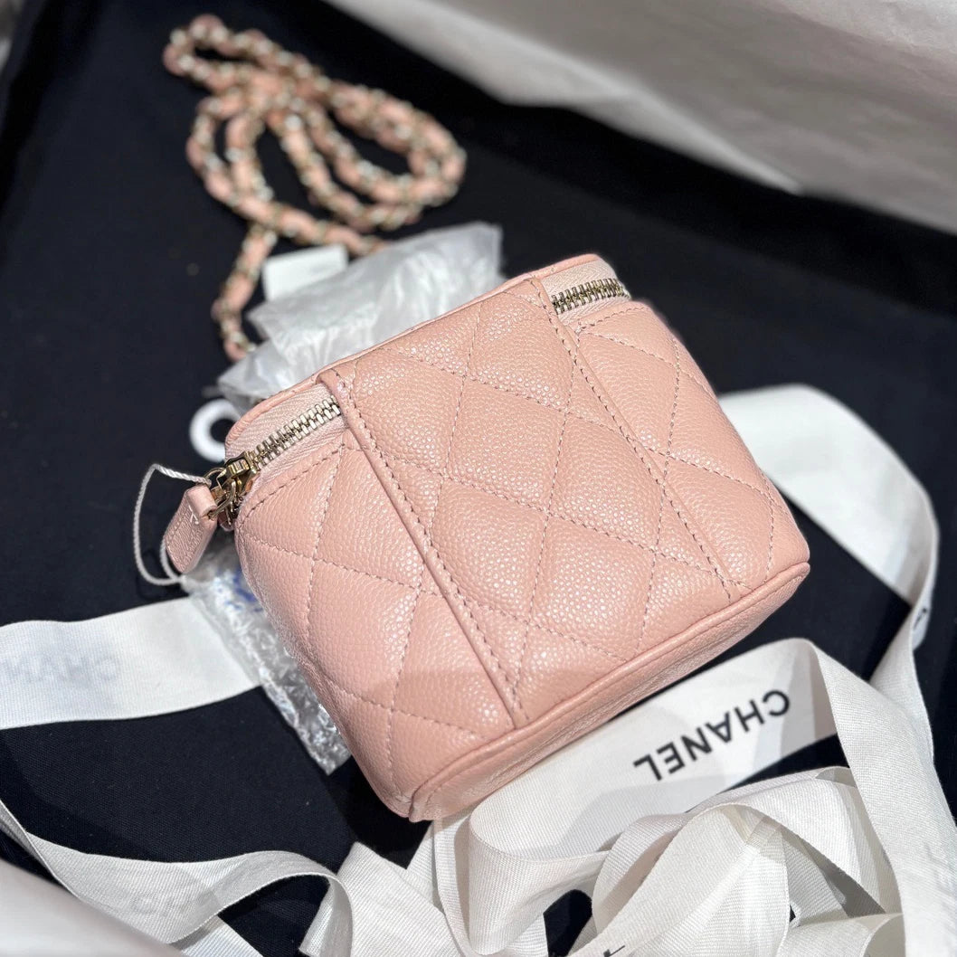 Chanel Vanity Gold Pink Crossbody Chain Bag Excellent