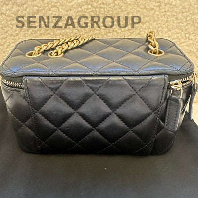Chanel Black Gold Long Box Small Quilted Chain Shoulder Crossbody Bag