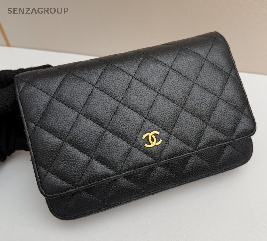 CHANEL Woc Diamond Pattern Calfskin Chain Shoulder bag Black Gold Women Classic
