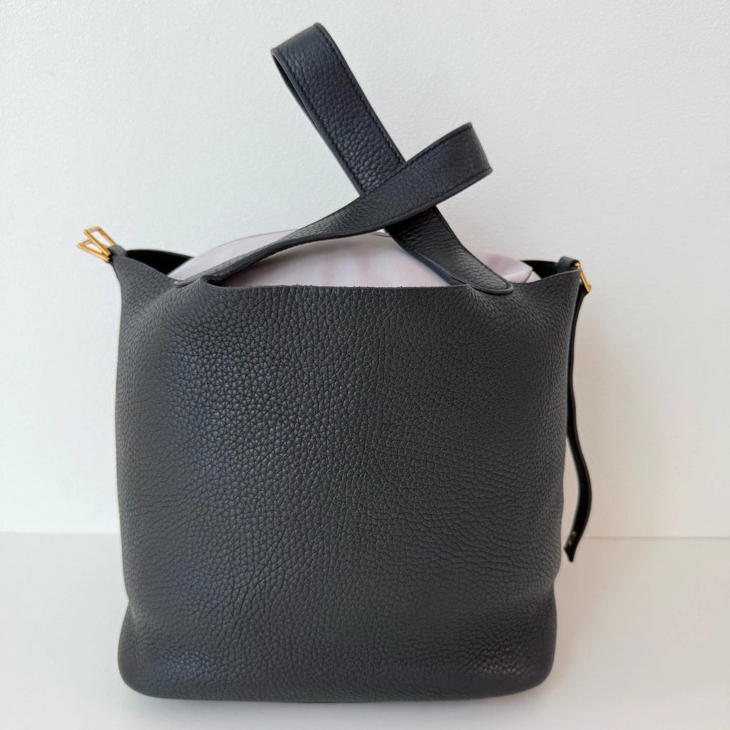 Hermes Picotin22 Top Handle Bag Black Gold Used Women Classic