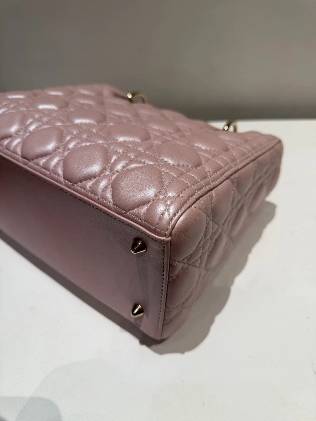 Dior Lady Dior Gold Pink Crossbody Top Handle Excellent