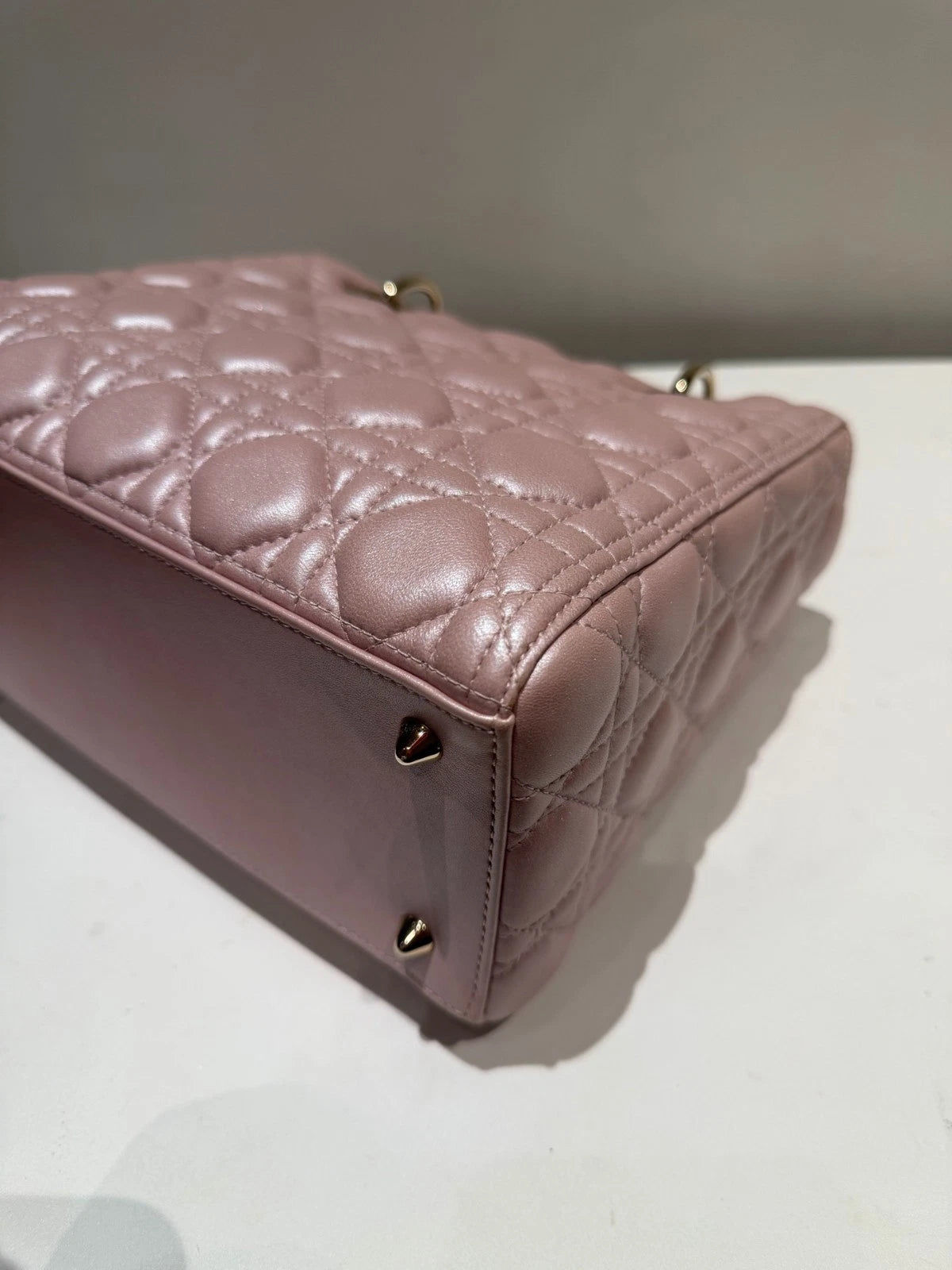 Dior Lady Dior Gold Pink Crossbody Top Handle Excellent
