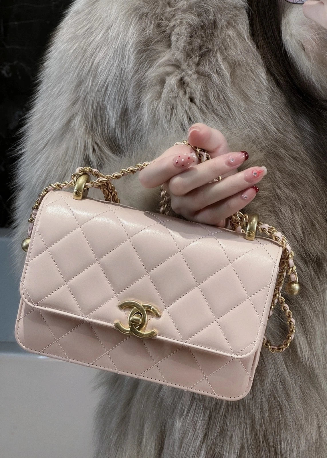 Chanel CF Mini Double Gold Ball Pink Calfskin Shoulder Handbag For Women