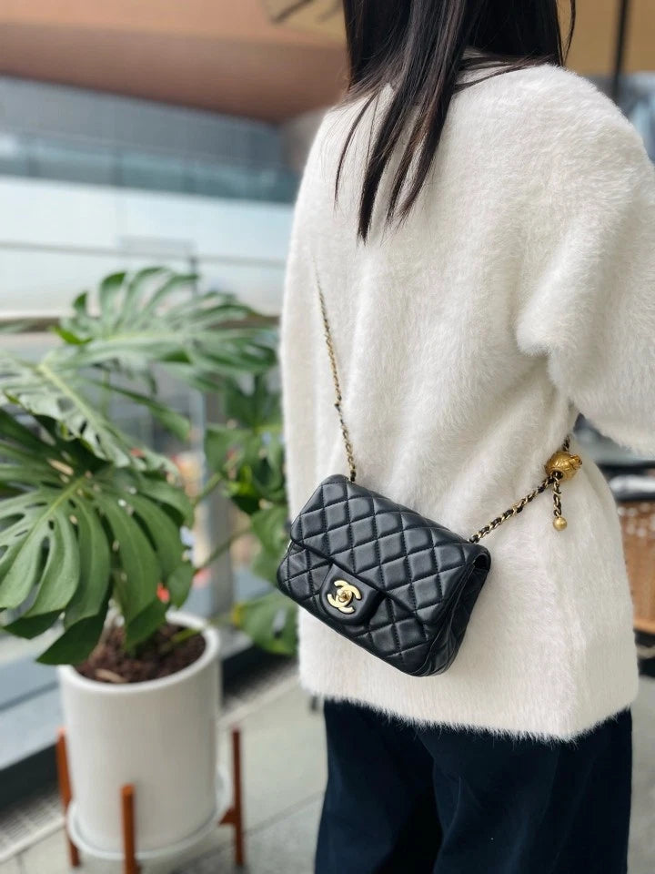 Chanel Lambskin Gold Ball Square Crossbody Bag For Women