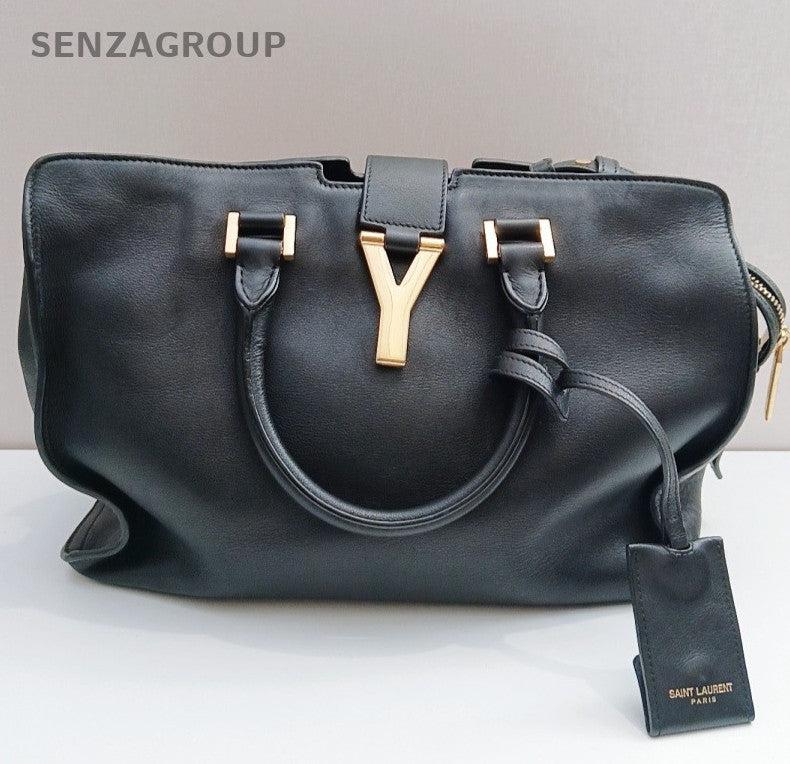 Saint Laurent Calfskin 2Way Top Handle Bag Crossbody Black Gold Women Classic