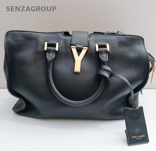 Saint Laurent Calfskin 2Way Top Handle Bag Crossbody Black Gold Women Classic