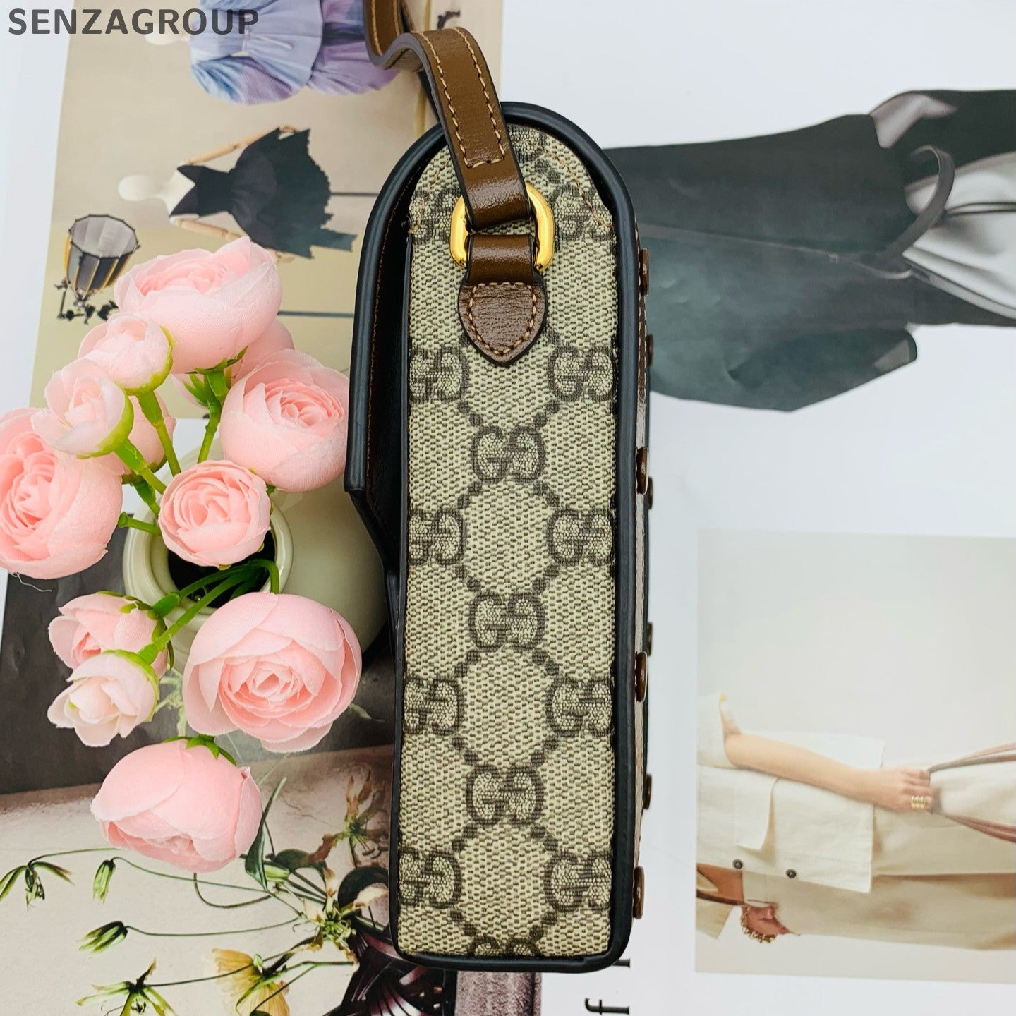 Gucci GG Supreme Brown Vertical Phone Bag Crossbody For Women