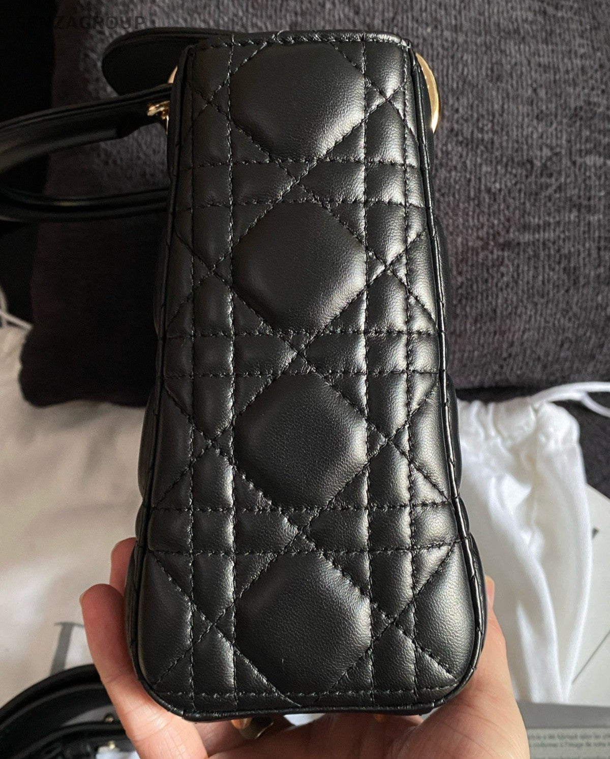 Christian Dior Lady Dior 2Way Black Gold Top Handle Bag Crossbody Women Classic