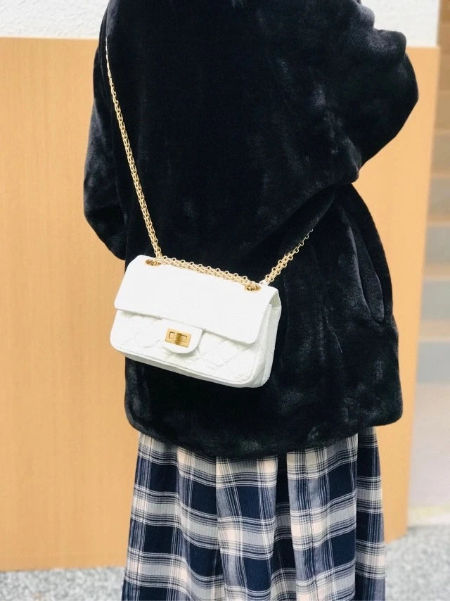 CHANEL 2.55 Mini Chip Version White Gold Shoulder Crossbody Bag For Women