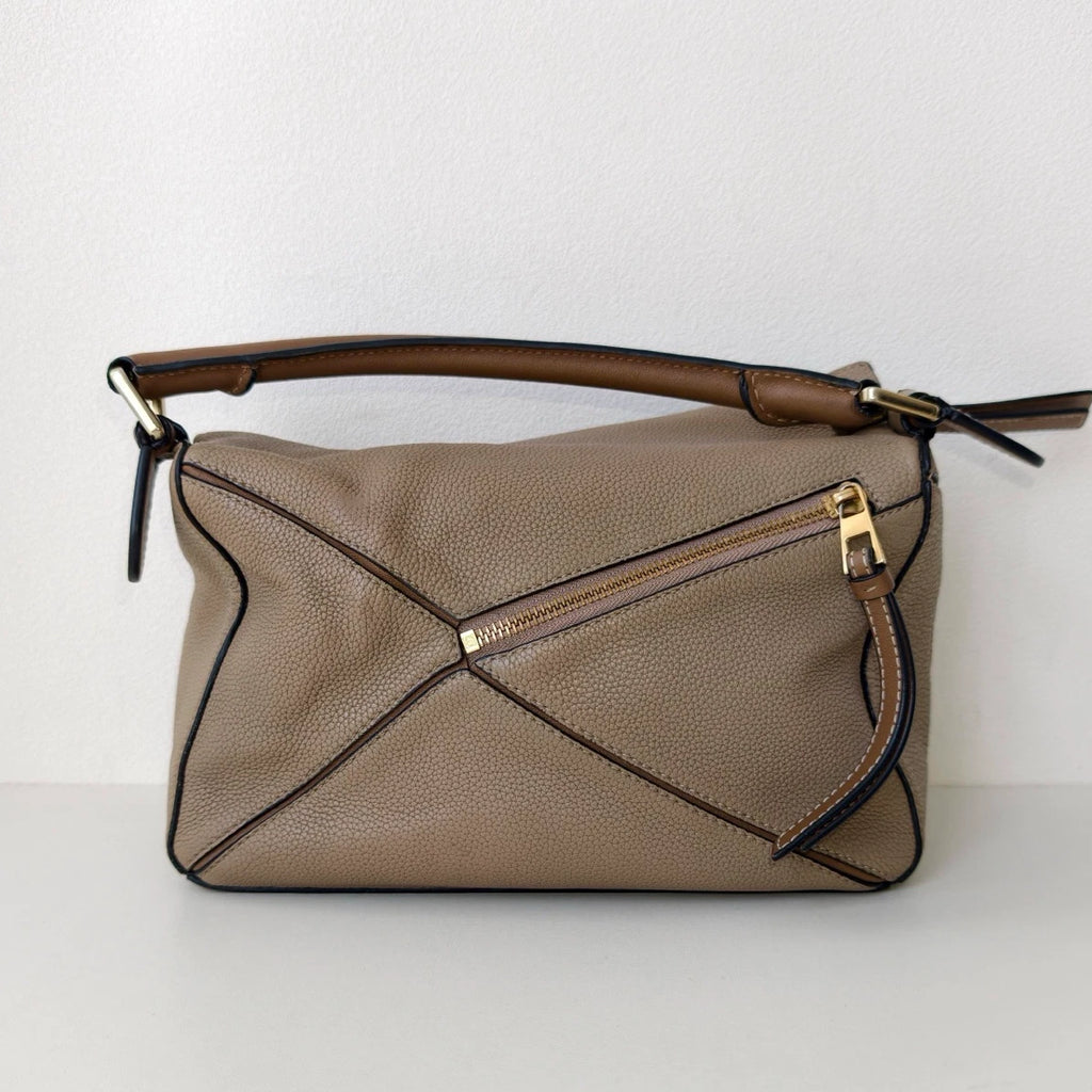 Loewe Puzzle PM Top Handle Shoulder Crossbody Gray Gold Women Classic