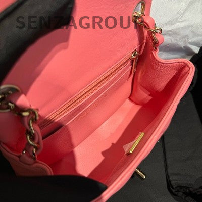 Chanel Classic Flap Quilted Chain Shoulder Bag Pink Gold