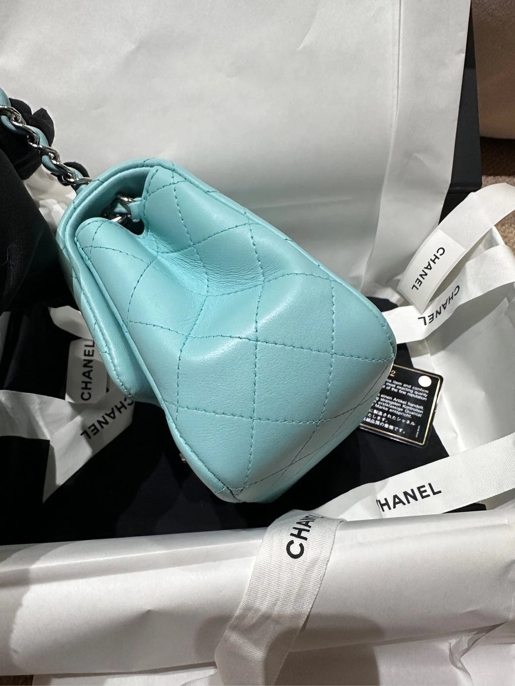 Chanel Tiffany Blue Calfskin Square Crossbody Bag For Women