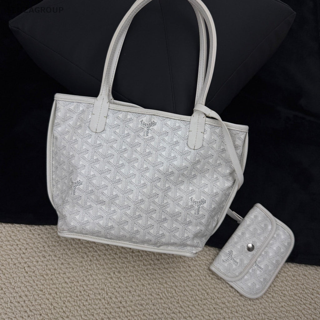 Goyard Canvas Monogram Tote Shoulder Bag with Pouch Women White.