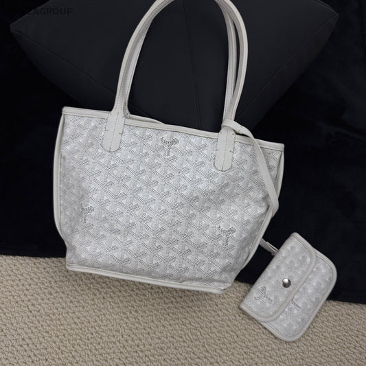 Goyard Canvas Monogram Tote Shoulder Bag with Pouch Women White.