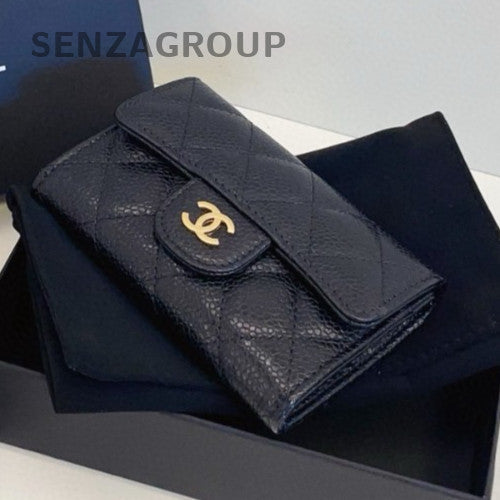 Chanel Classic Flap Clutch Long Wallet Diamond Black Gold Women Designer
