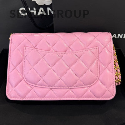 Chanel WOC Quilted Pink Gold Chain Crossbody Bag - Fashion Women
