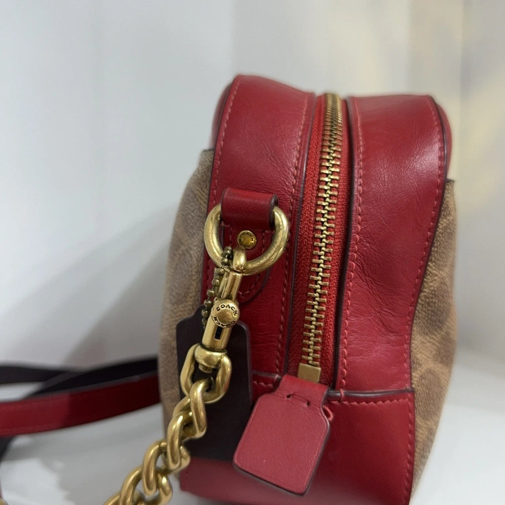 Coach Burgundy Monogram Canvas Crossbody Shoulder Bag For Women