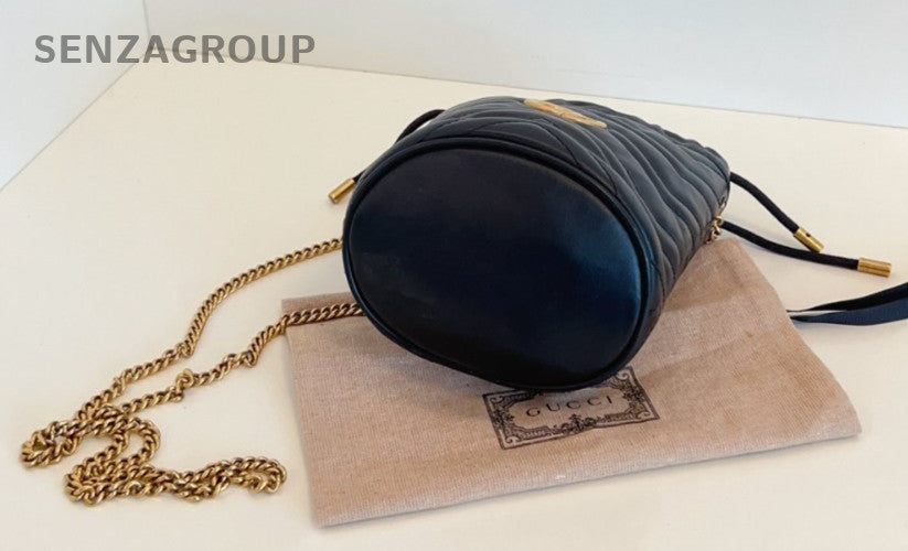 GUCCI GG Marmont mini Bucket Drawstring Chain Shoulder bag Crossbody Women Black