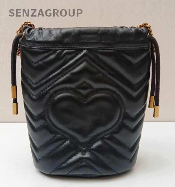 Gucci Bucket Chain Black Gold Crossbody Used Women Classic Fashion