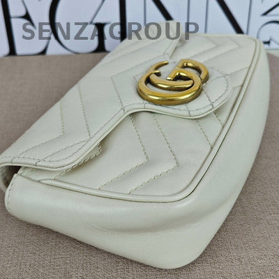 Gucci Marmont Mini Chain Shoulder Bag in White Gold - Women's Fashion