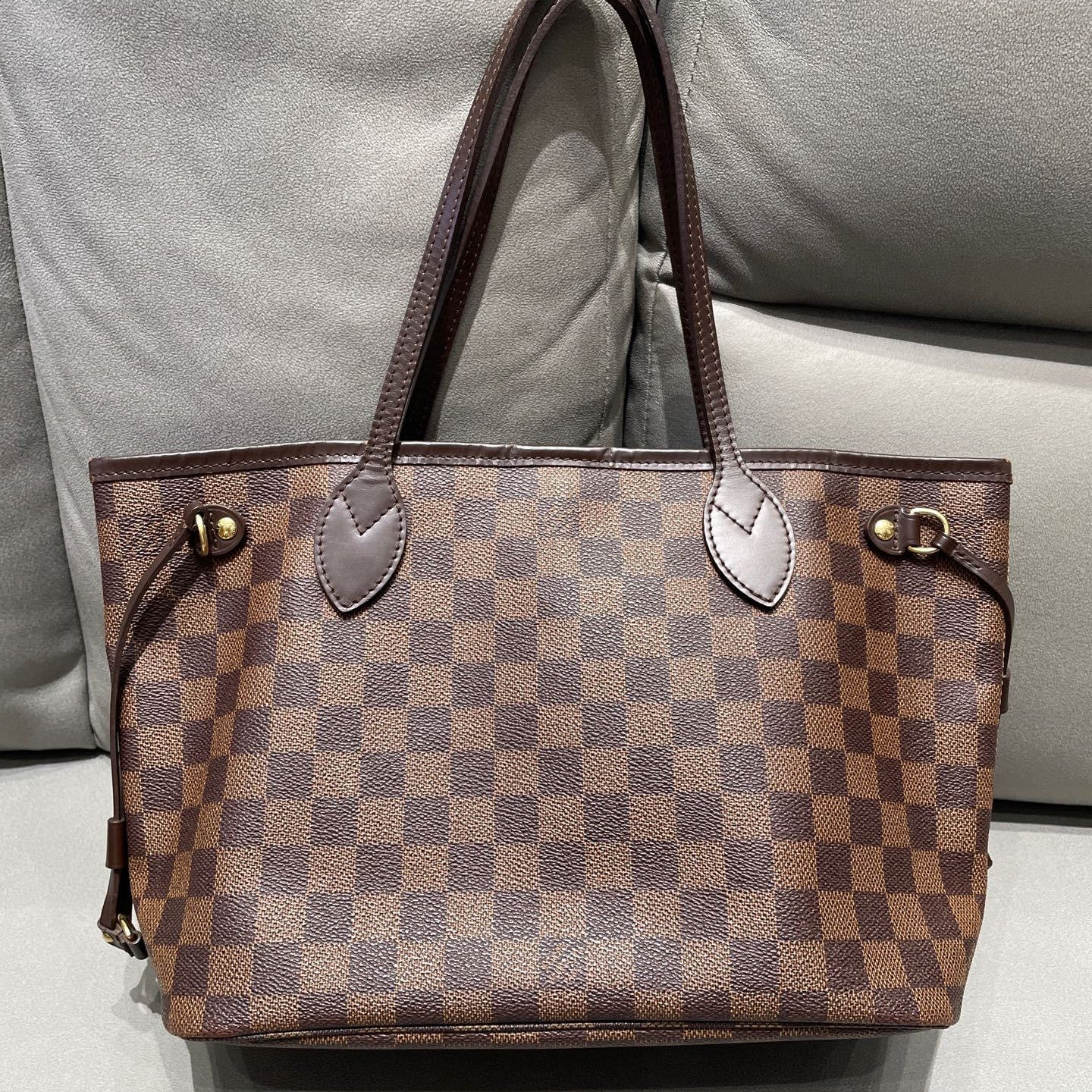 Louis Vuitton Neverfull Damier Ebene MM Brown Gold Hardware Women's Bag