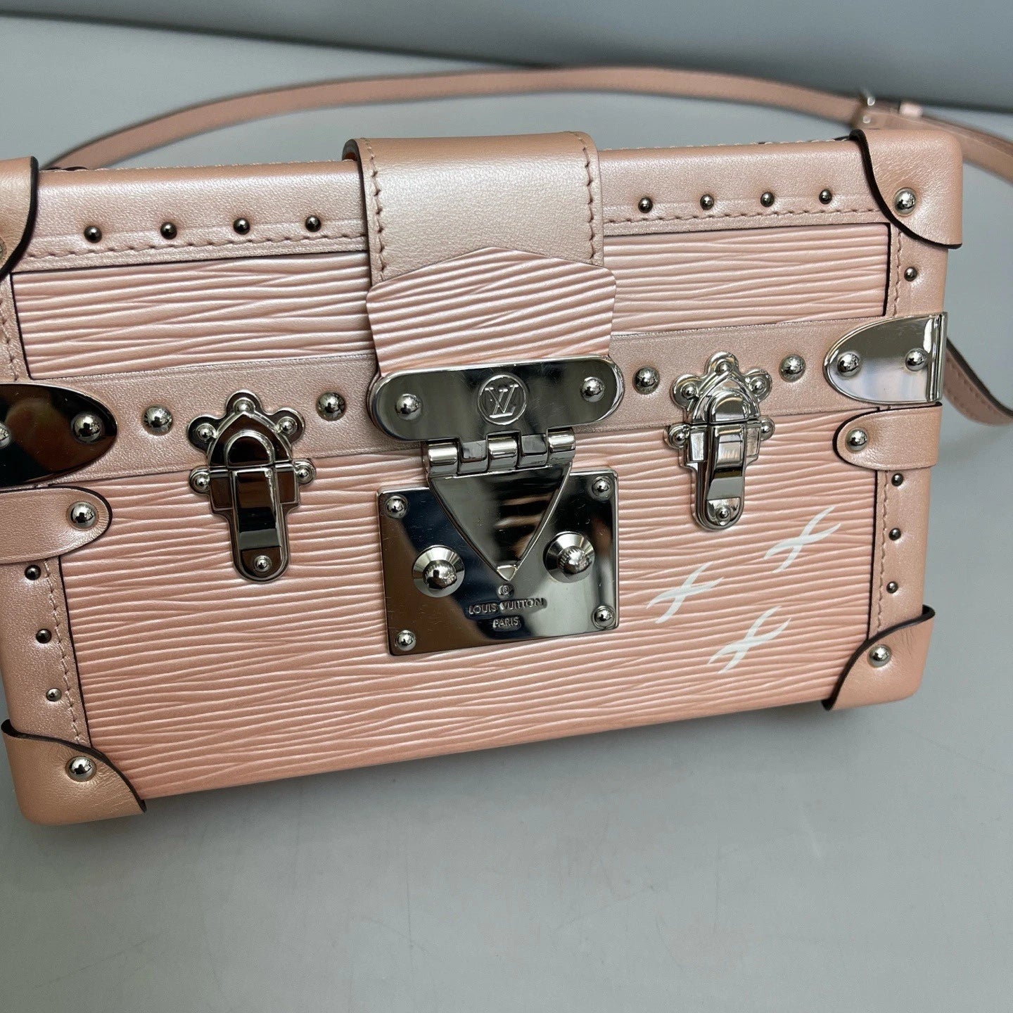 Louis Vuitton Epi Petite Malle Pink Silver Shoulder Bag Crossbody Women Classic