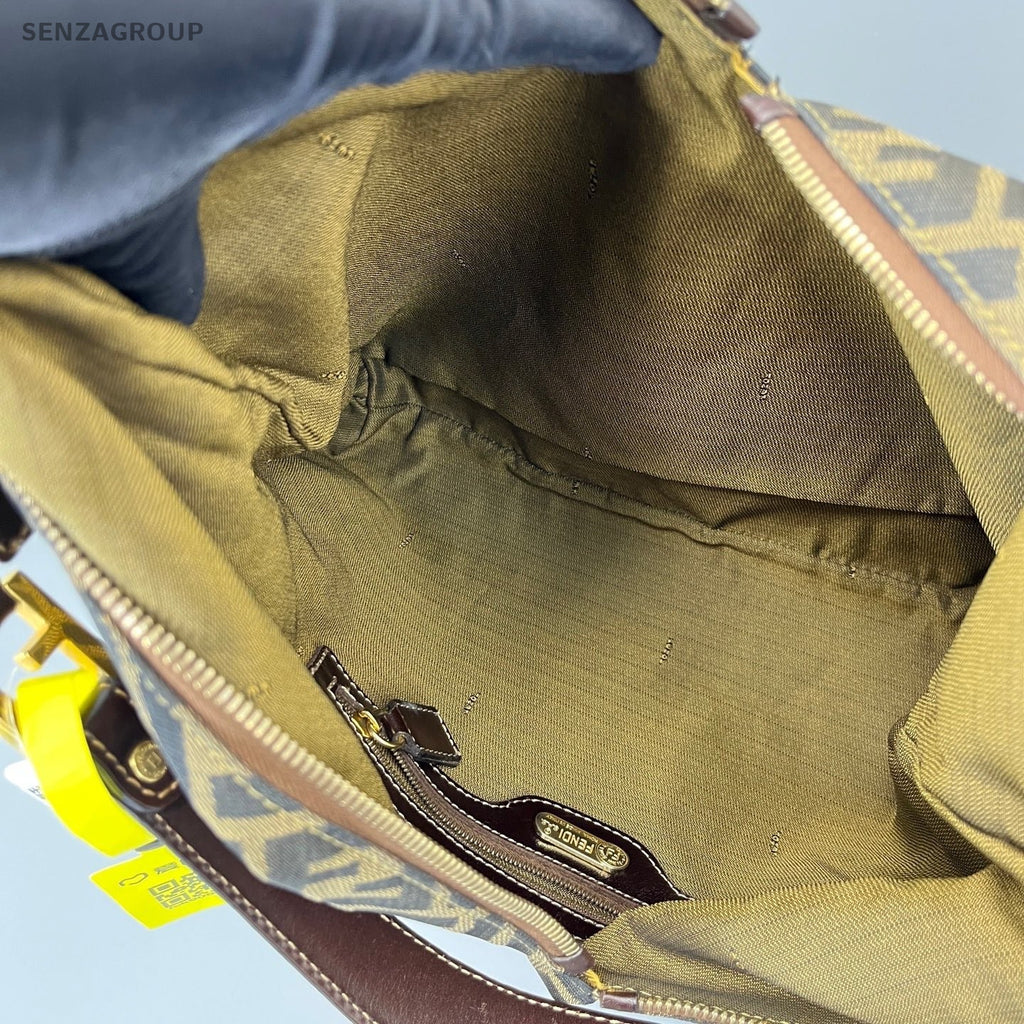 Fendi Zucca FF Monogram Shoulder Bag Brown Gold Used Women Classic