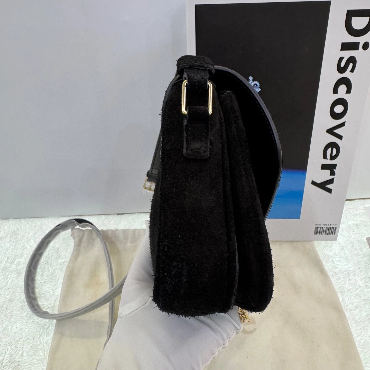 CELINE Black Gold Suede Fringe C Bag Crossbody Bag For Women