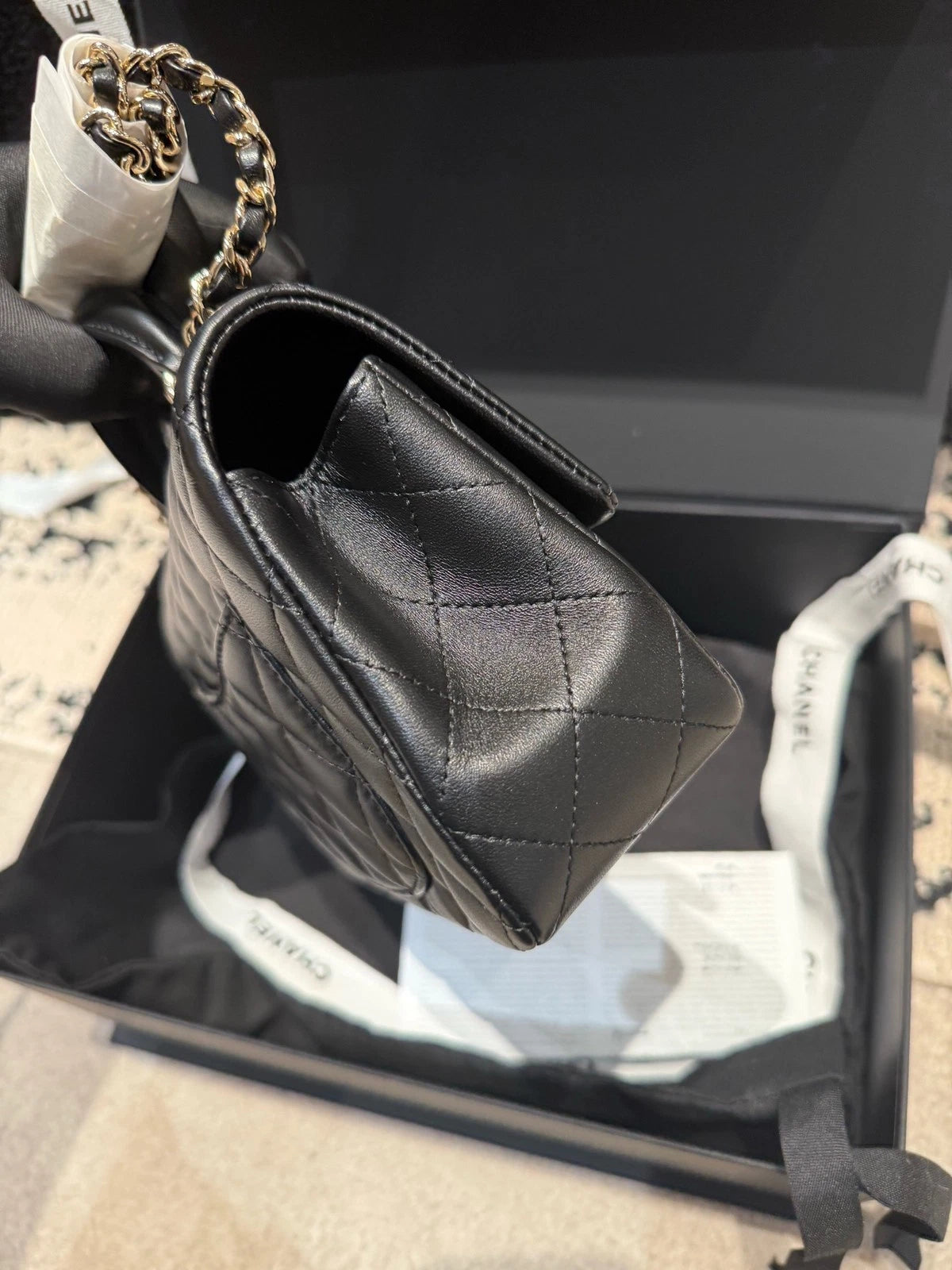 CHANEL Classic Flap Large Mini Top Handle Lambskin Bag For Women