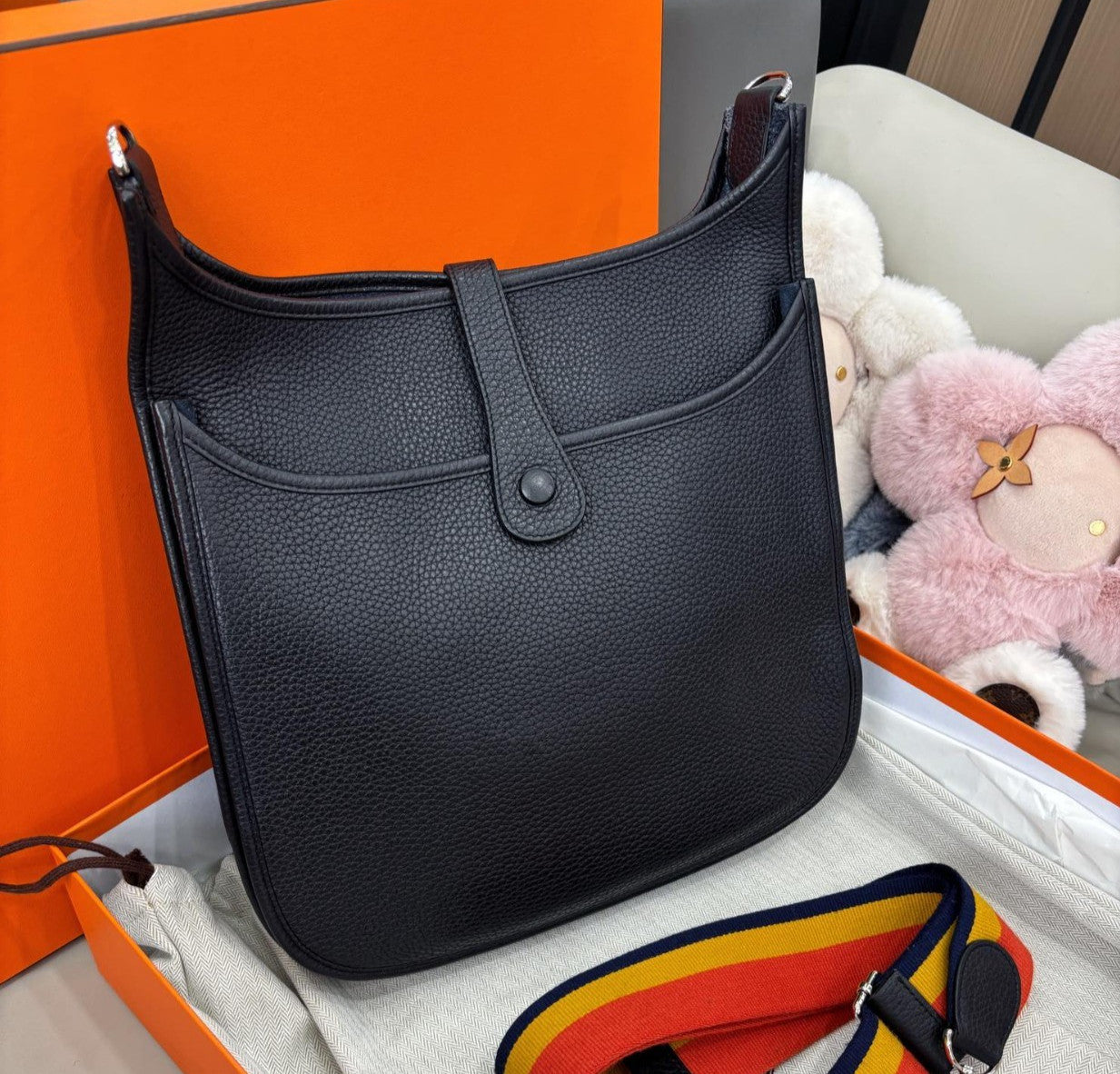 Hermes Evelyne31 Shoulder Bag Crossbody Black Silver Used Women Classic Fashion