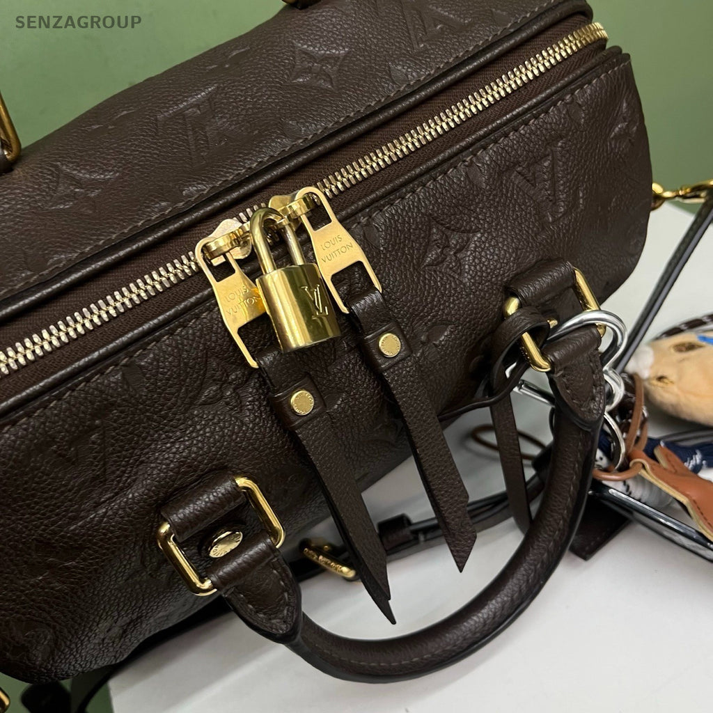 Louis Vuitton Speedy25 Monogram Top Handle Bag Crossbody Black Gold Used Women