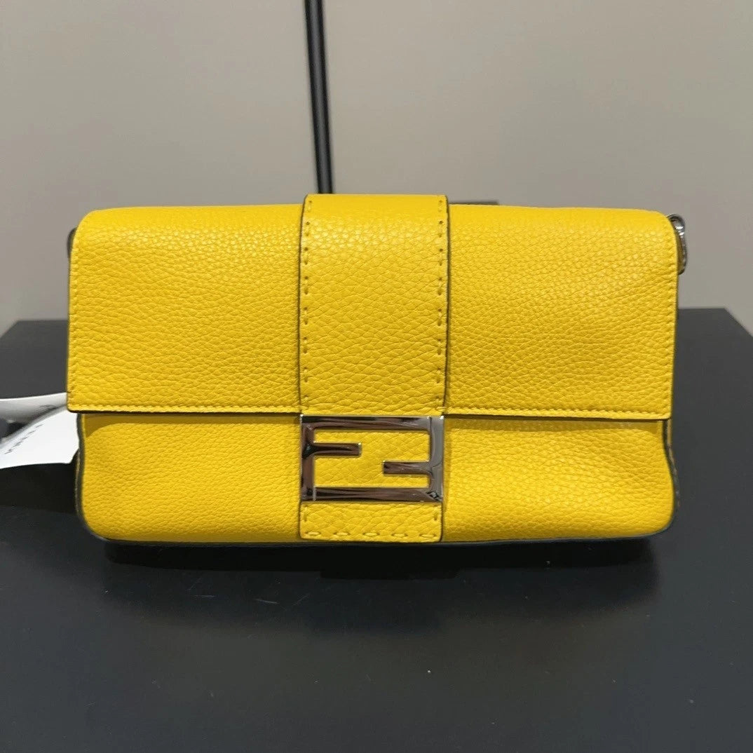 FENDI Baguette Silver Logo Leather Shoulder Crossbody For Women