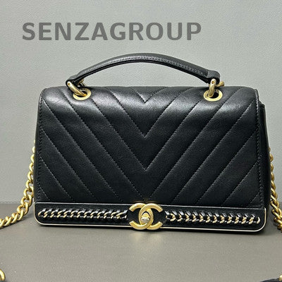 Chanel Quilted Lambskin Chain Shoulder Bag Black Gold Women Classic Fashion
