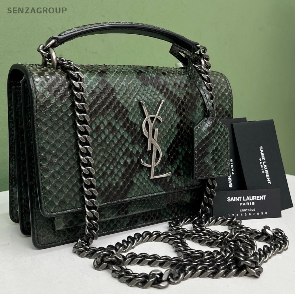 Saint Laurent Sunset Chain Shoulder Bag Green Silver Women Classic