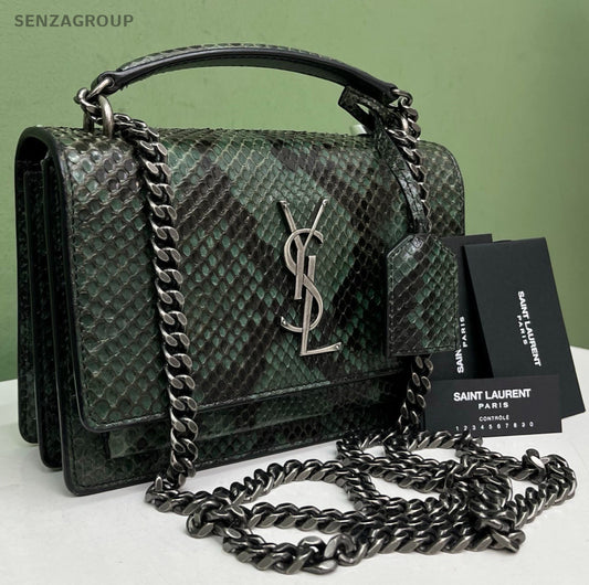 Saint Laurent Sunset Chain Shoulder Bag Green Silver Women Classic