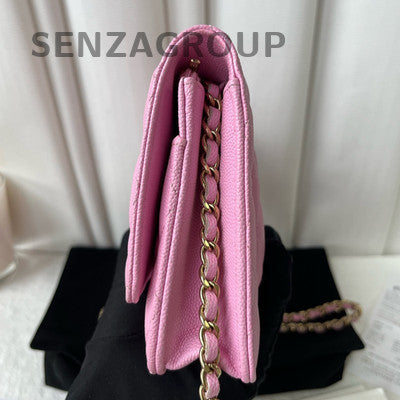 Chanel Quilted WOC Chain Bag Pink Gold Classic Fashion Women