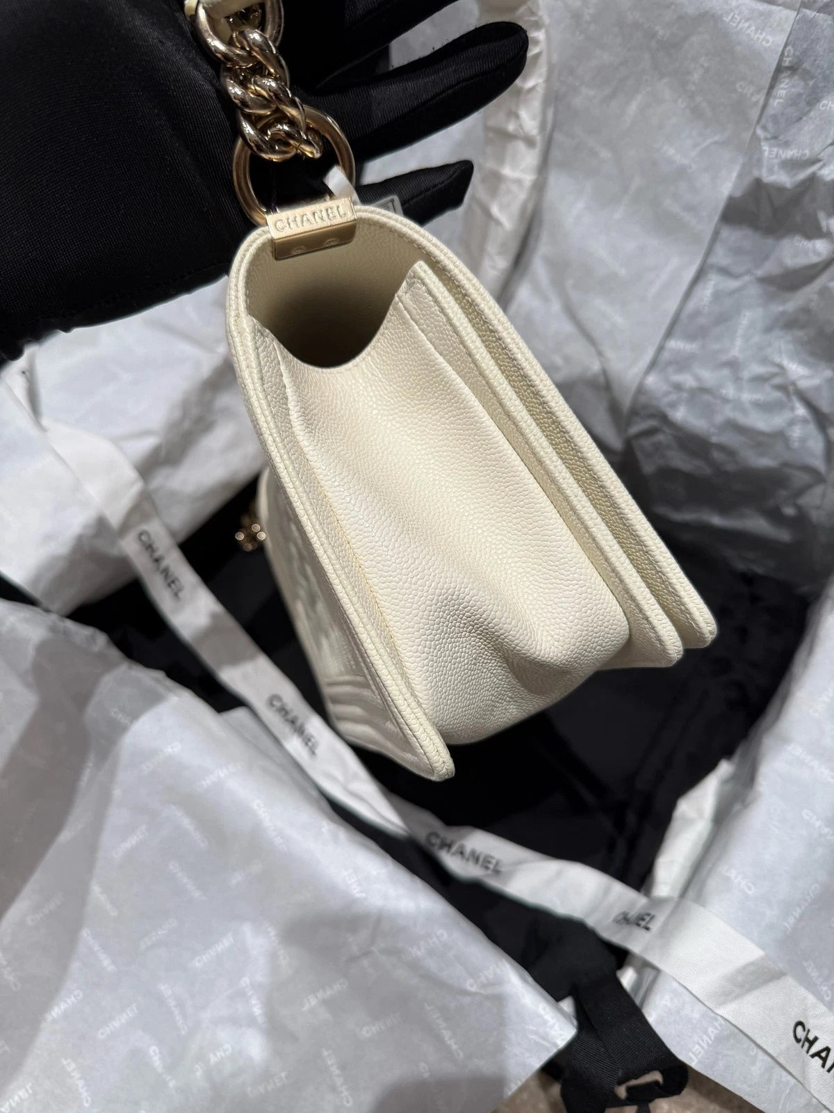 CHANEL Leboy Medium White Leather Shoulder Bag For Women