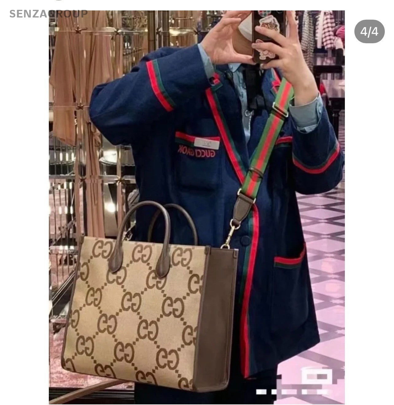 GUCCI GG Logo Tote Top Handle Canvas Shoulder Handbag Brown Classic