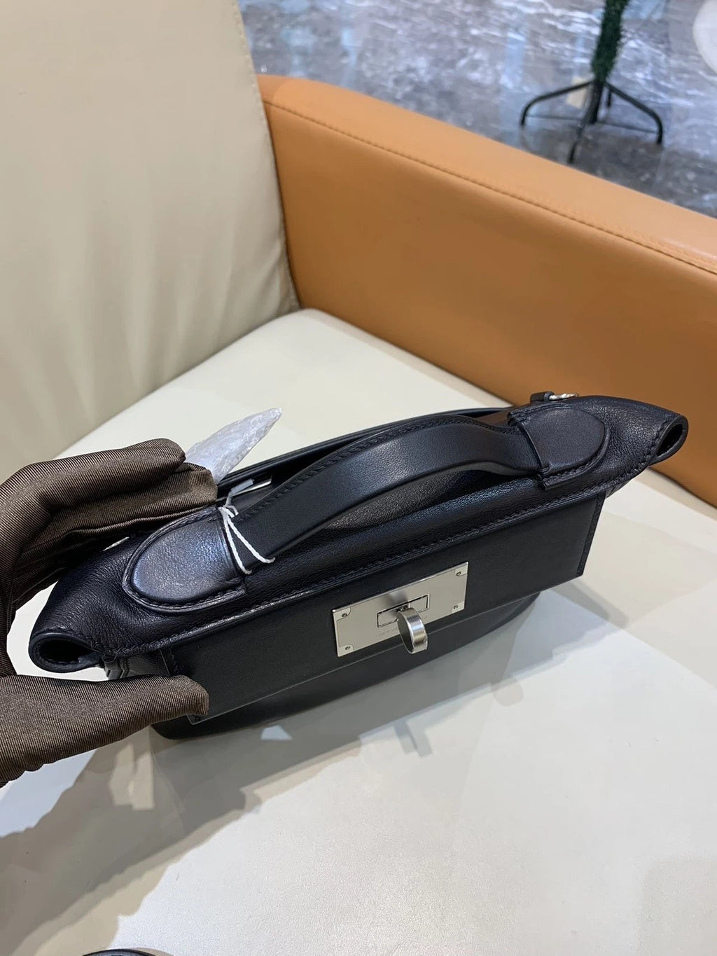Hermes Mini 2424 Black Silver Volupto Leather Handbag For Women