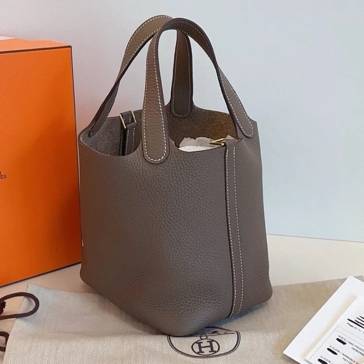 Excellent Condition Hermes Picotin18 Bucket Handbag Shoulder Bag Gray GHW