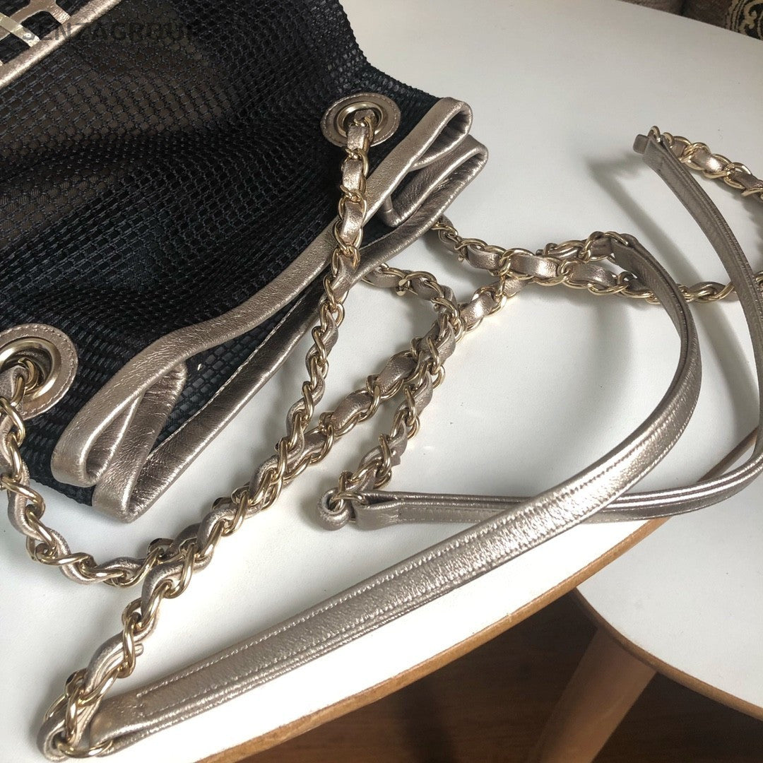 CHANEL Knitted single-shoulder bag Women Black Silver