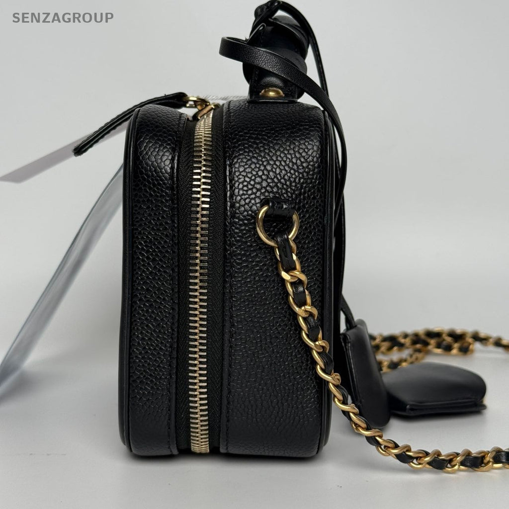 SJ0001 Chanel Vanity Case Small in Black Caviar Leather with Quilted Detail