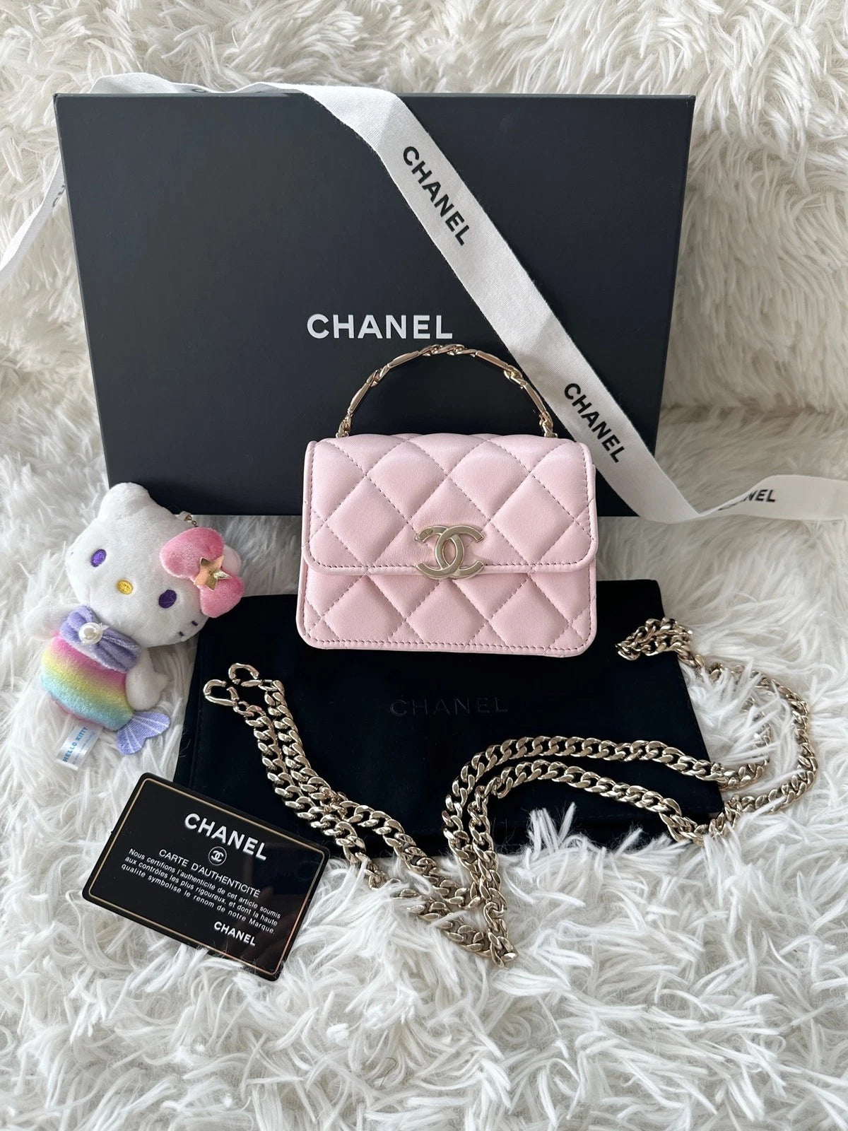 CHANEL Pink Lambskin Enamel Handle Mini Crossbody Handbag For Women