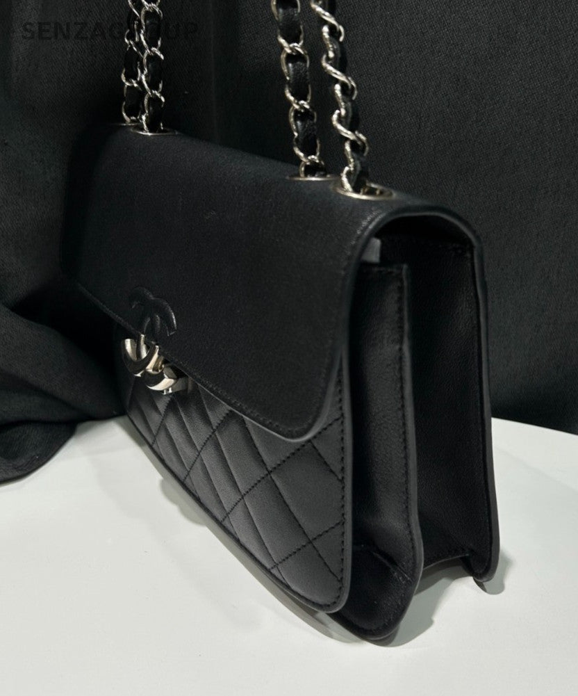 Chanel Diamond Pattern Cuba Series Chain Shoulder Bag Black Silver Women Classic