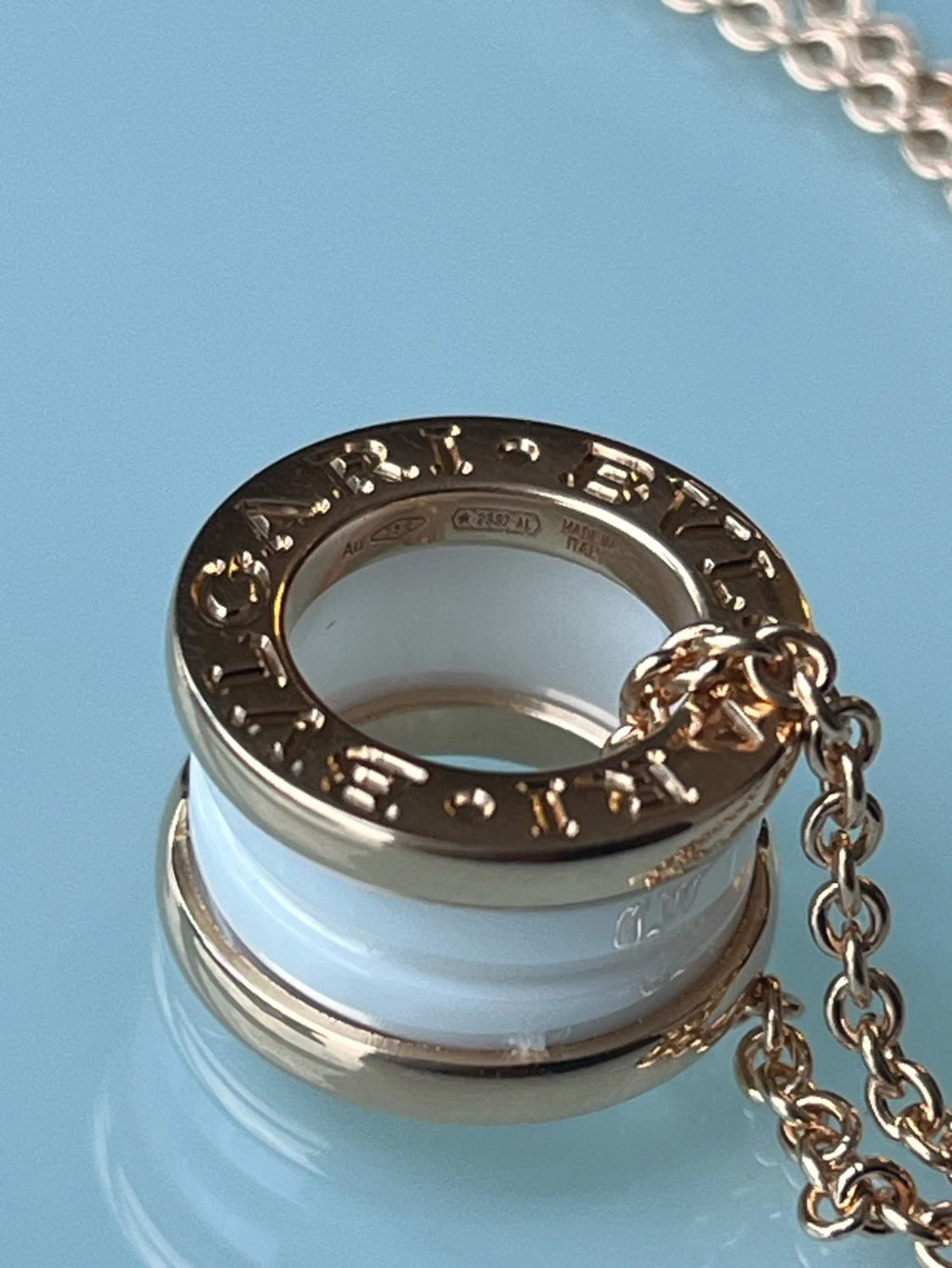 Bvlgari B.zero1 Chain Necklace 18k Rose Gold White Ceramic Pendant Excellent