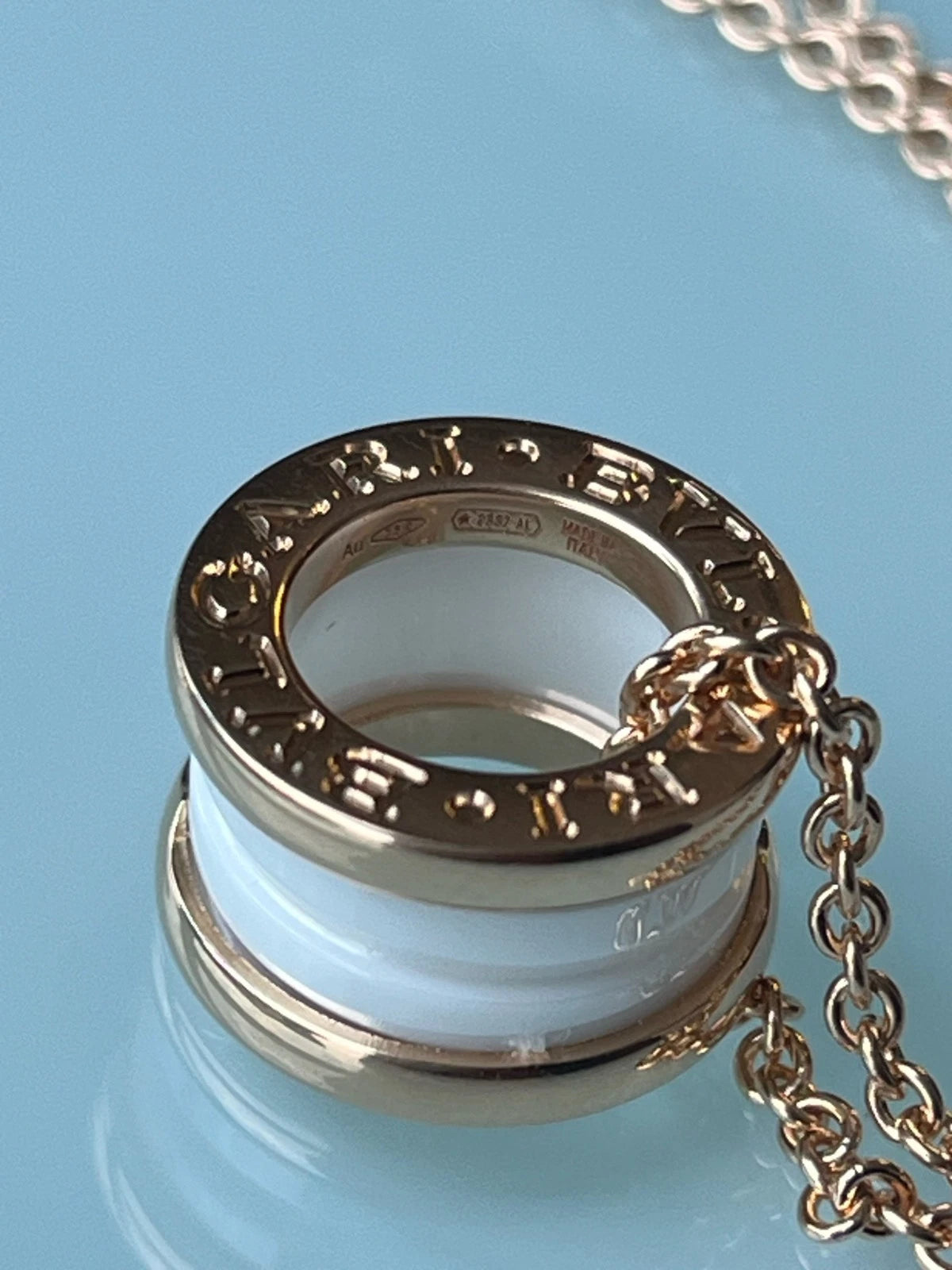 Bvlgari B.zero1 Chain Necklace 18k Rose Gold White Ceramic Pendant Excellent