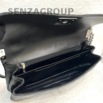 Chanel Le Boy Black Silver Chain Shoulder Bag Classic Quilted