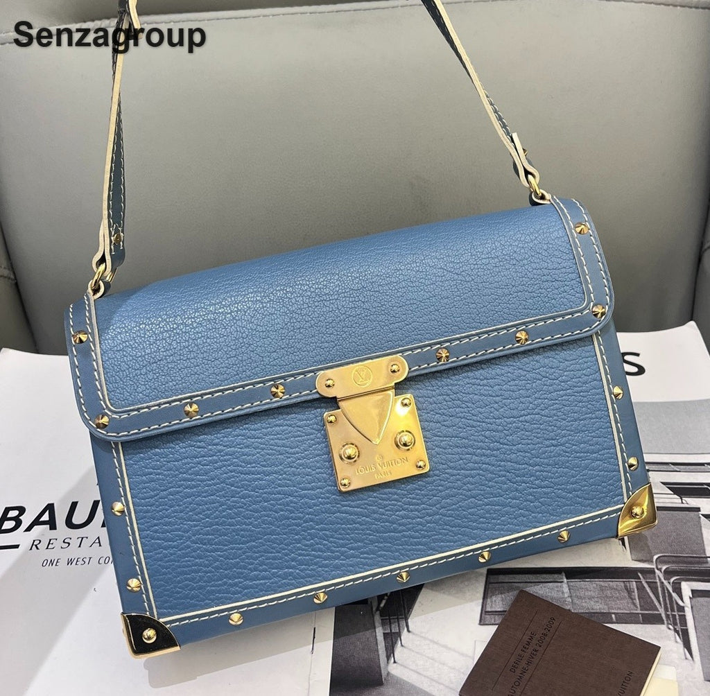 Louis Vuitton Suhali PM Lambskin Shoulder Bag Blue Gold Used Women Classic